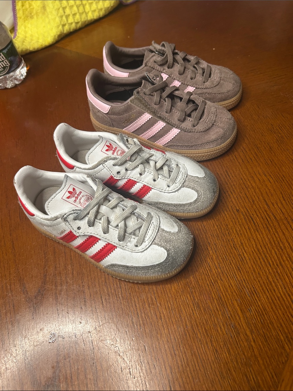 adidas Kids Two-Pair Sneakers in Brown/Pink and White/Red